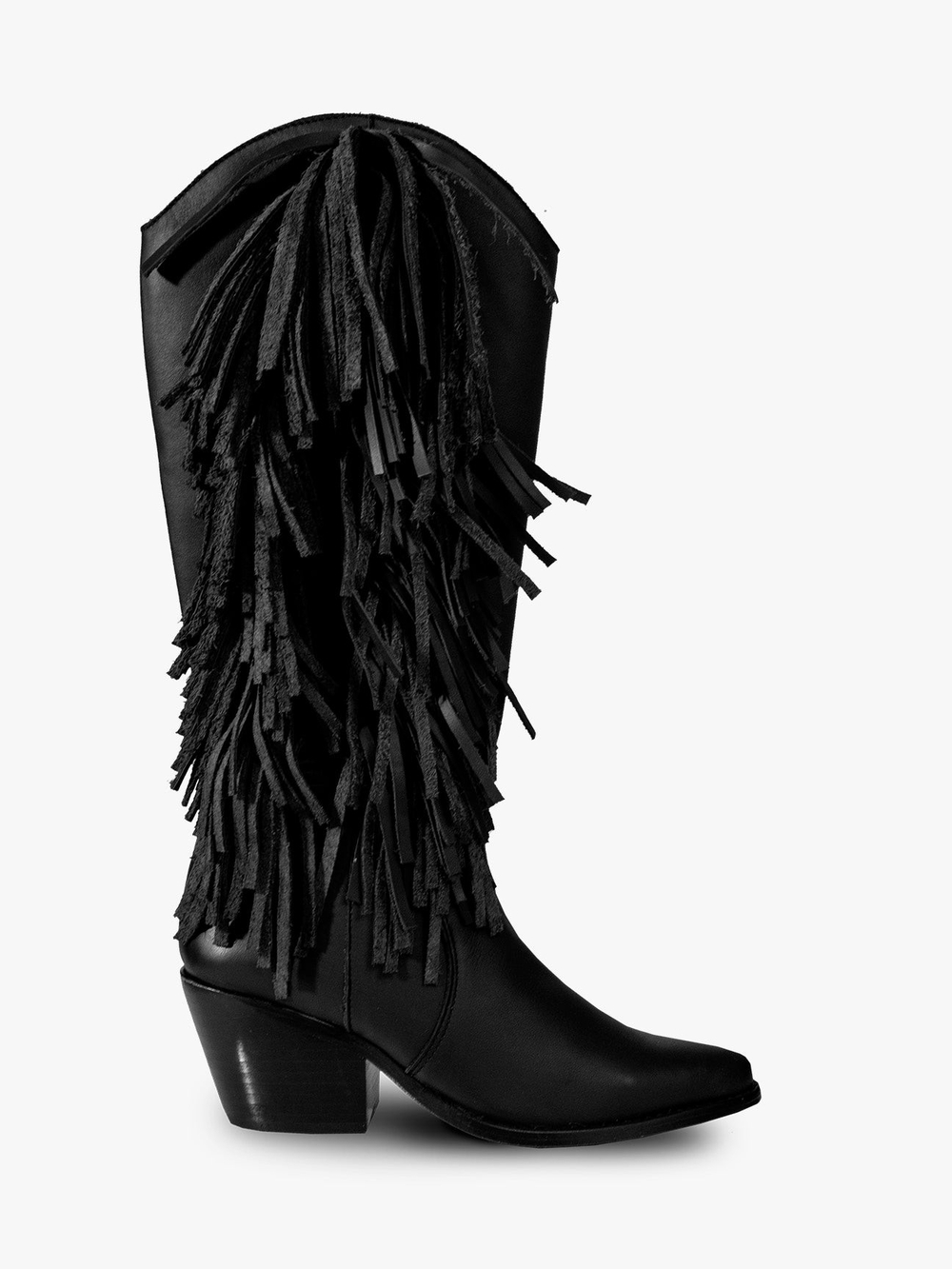 BALA DI GALA ELY Fringed Western Knee-High Boots in Black